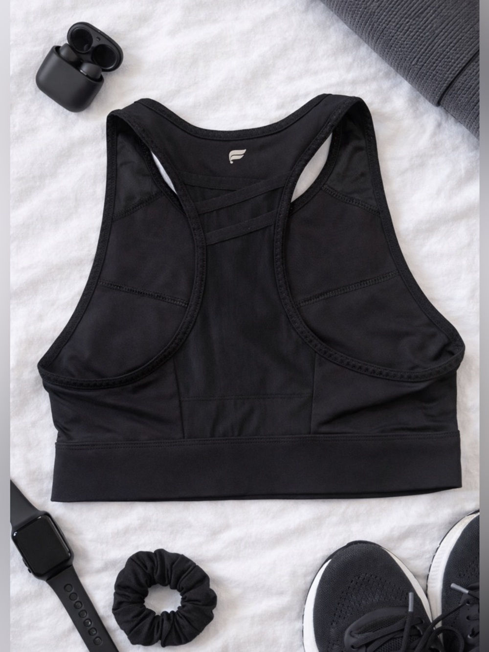 Fabletics Black High Neck Racerback Sports Bra Estimated Size Small (14in PTP)